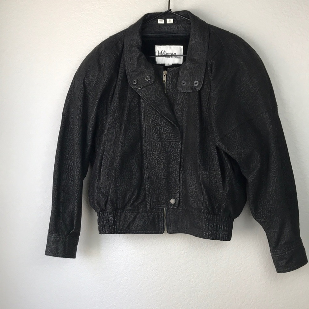 Wilsons Leather - VINTAGE Black Cheetah Print Bomber Jacket - Picture 2 of 14